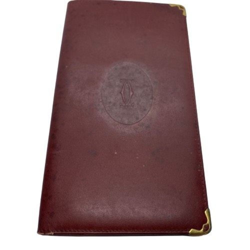 Damages Authentic Cartier Burgundy Leather Bifold Wallet  Checkbook Holder